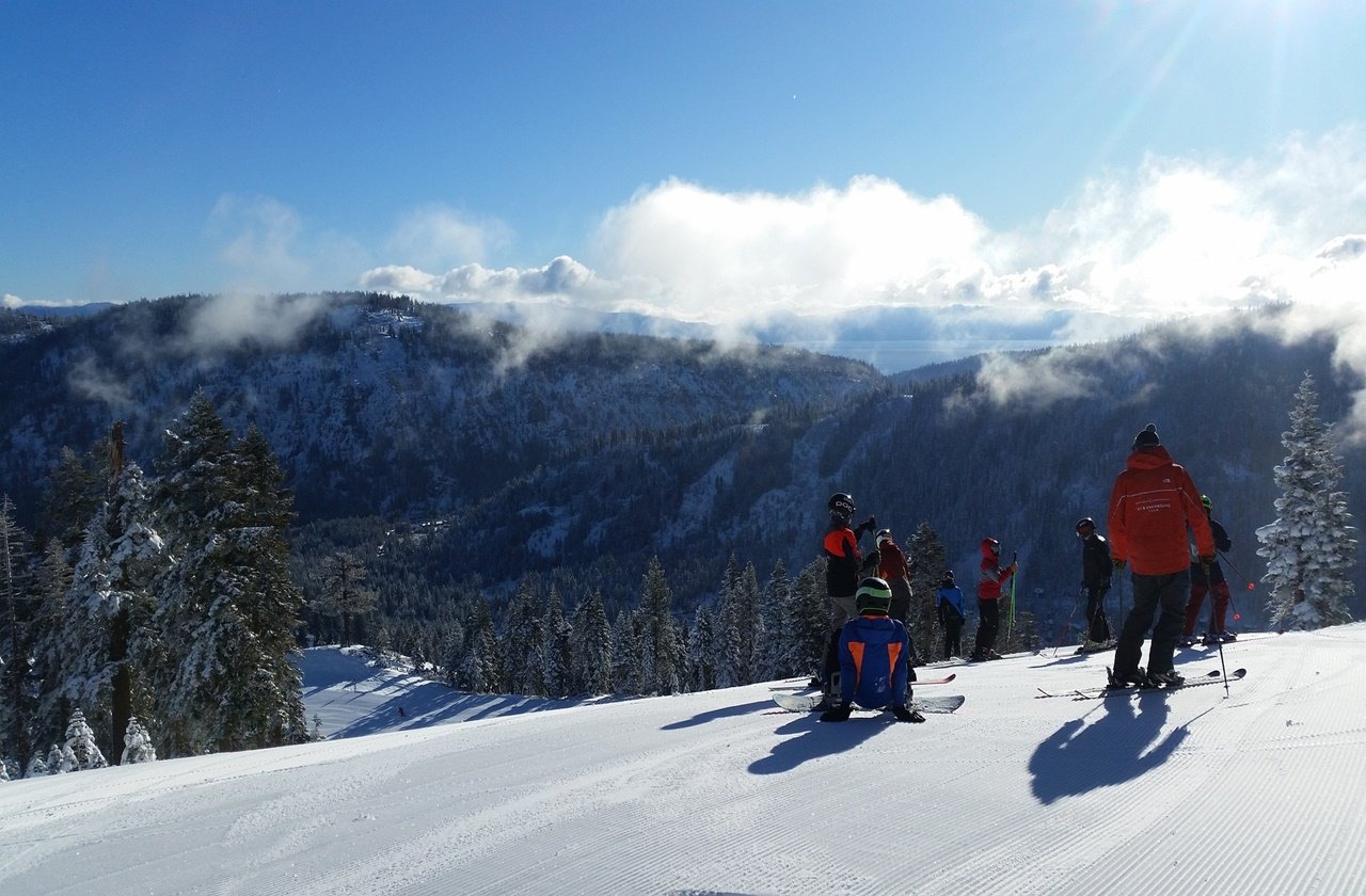 Group of skiers on top of Squaw Valley Ski Resort
