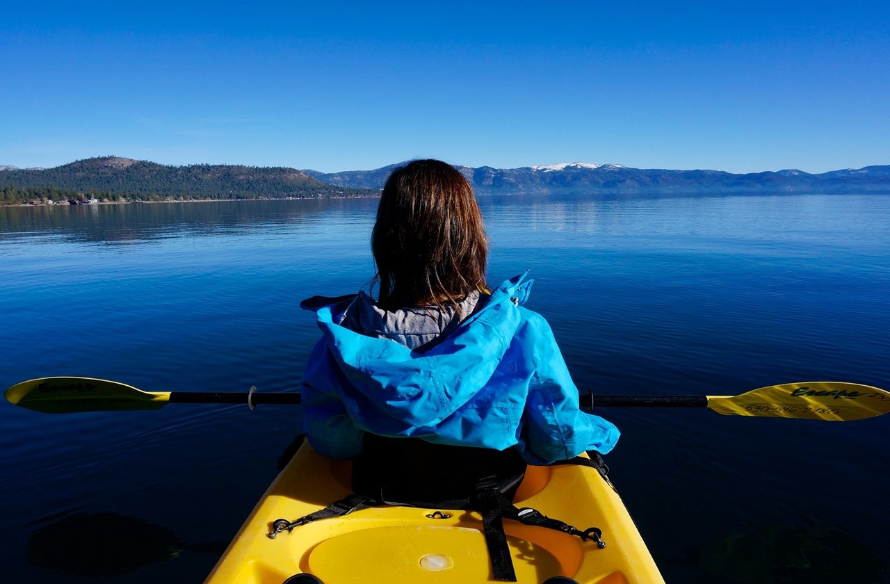 Woman kayaking at Lake Tahoe