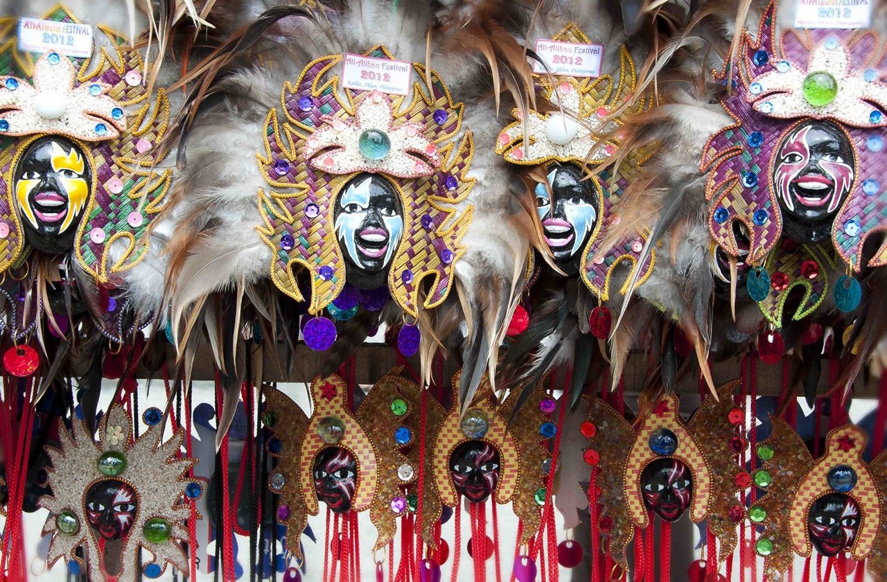 Ati-Atihan festival Ati-Atihan masks sold at a market