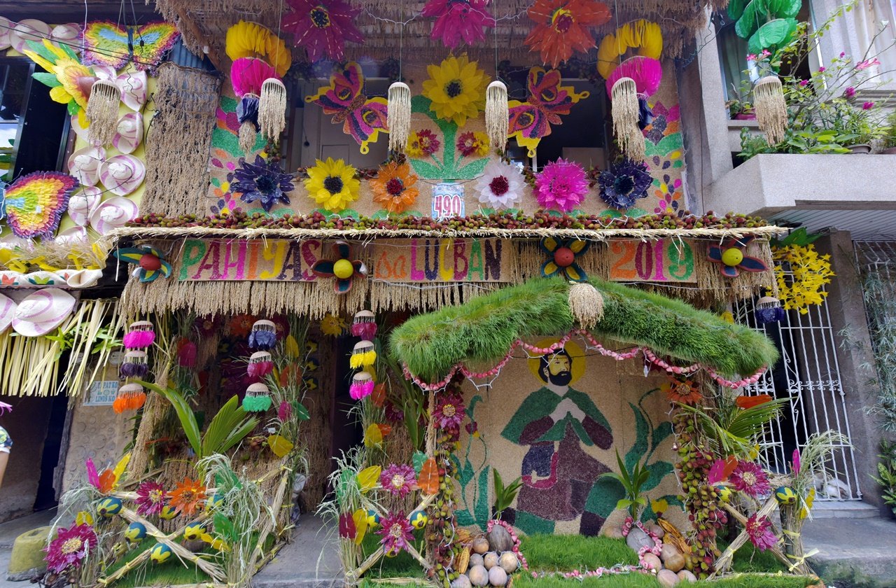House in Lucban decorated with fresh produce and rice wafers