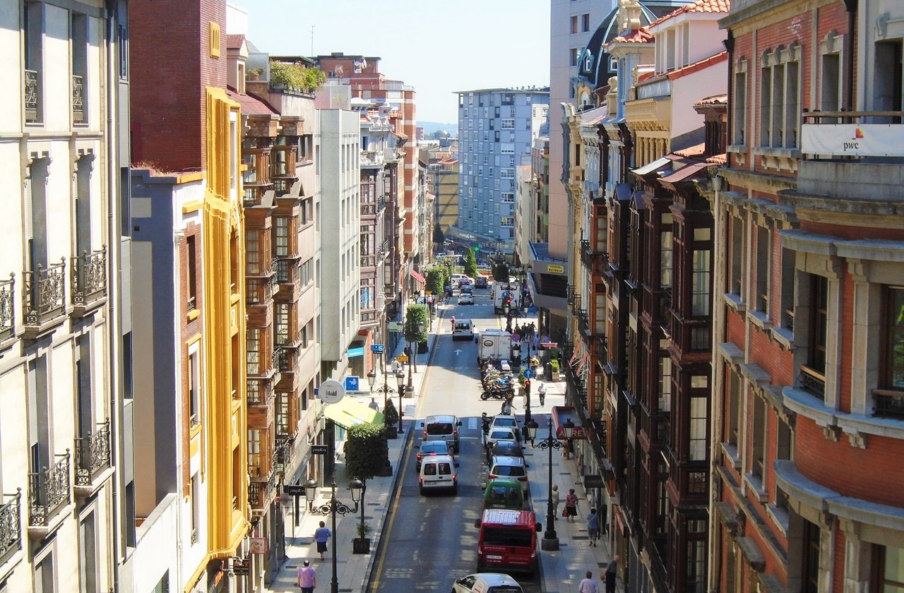 View of the city streets of Oviedo in the morning