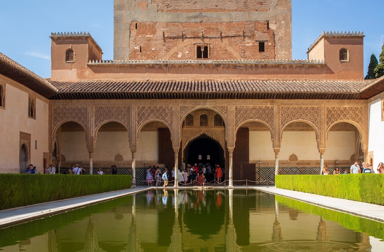 Tourists on a tour of the Alhambra Palace