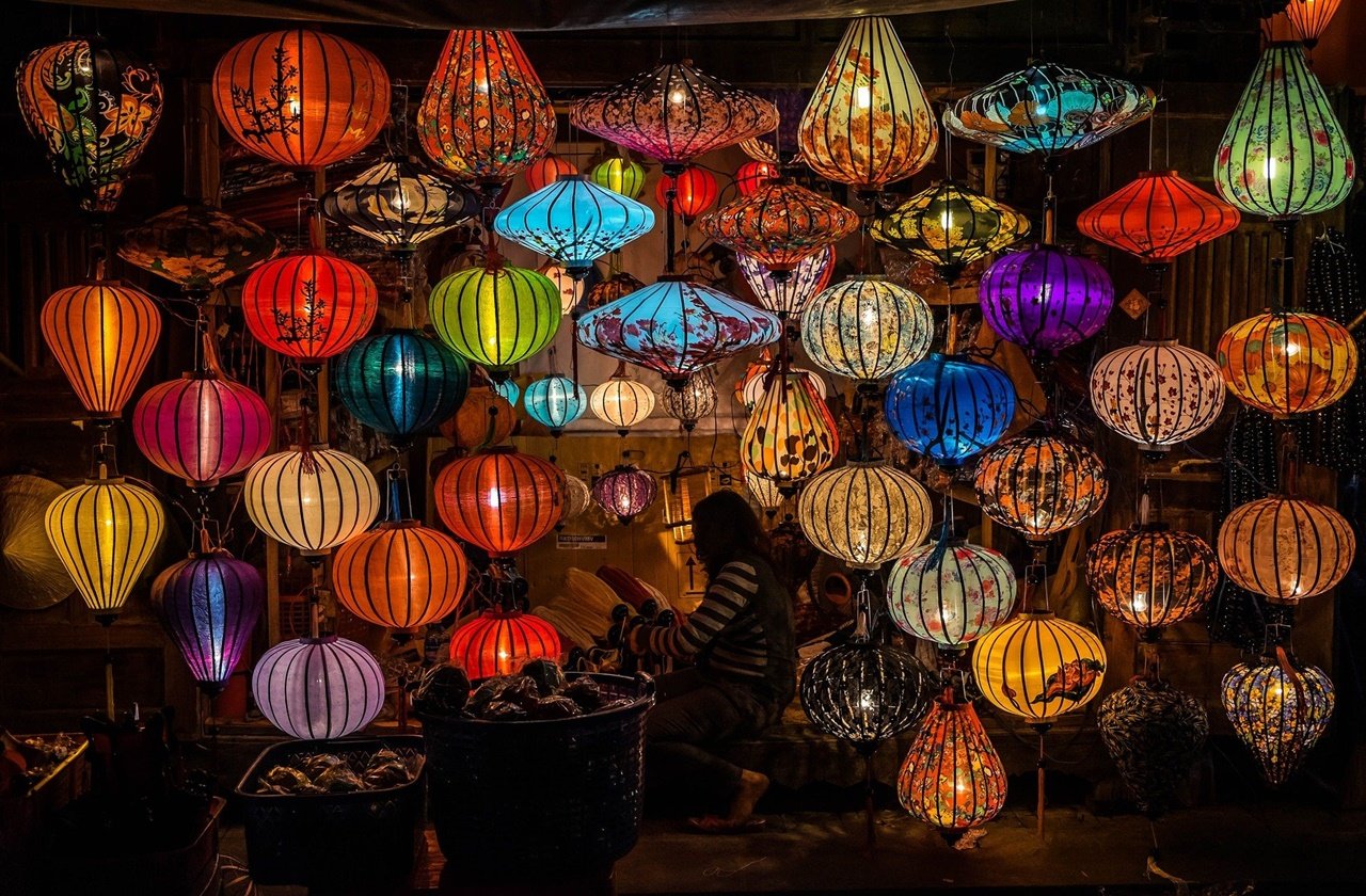 Colorful lamps at a market in Hoi An