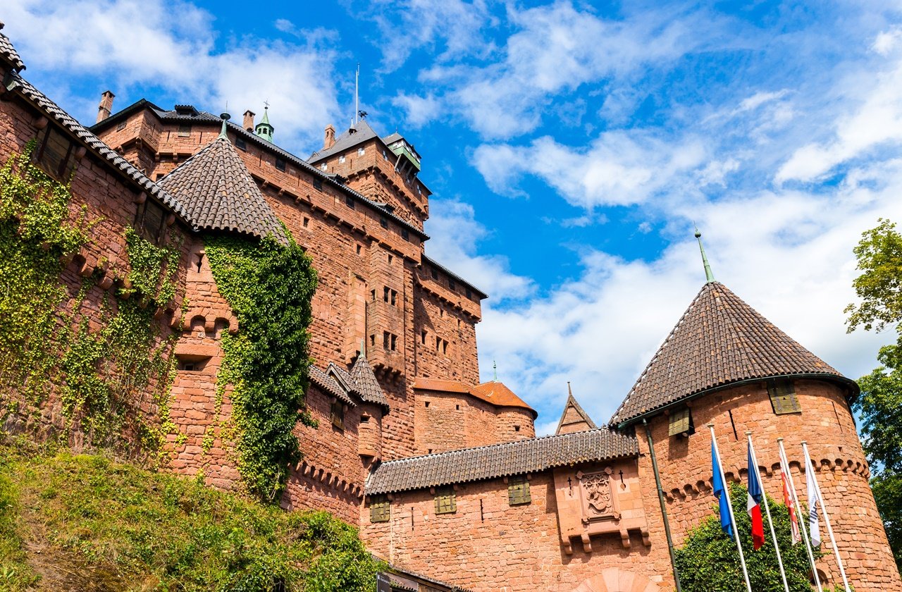 Signature red bricks of the Château du Haut-Kœnigsbourg