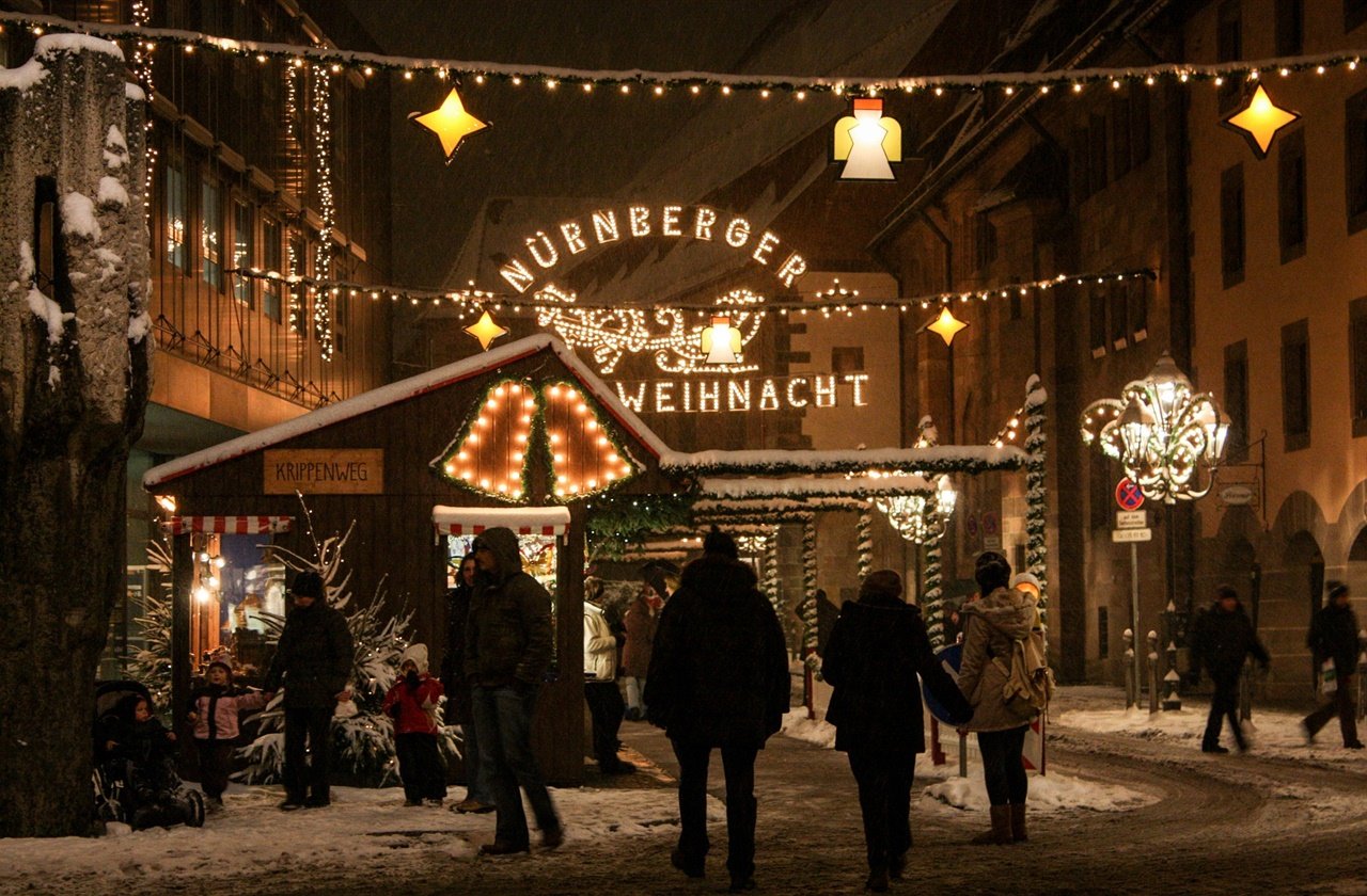 Christmas market in Nuremberg at night