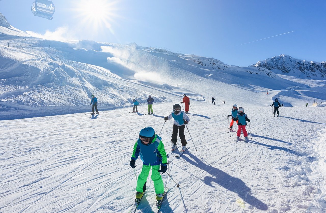 Young skiers at a resort