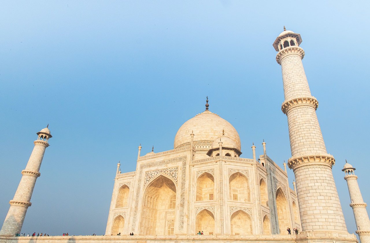 Close-up view of Taj Mahal against the blue sky