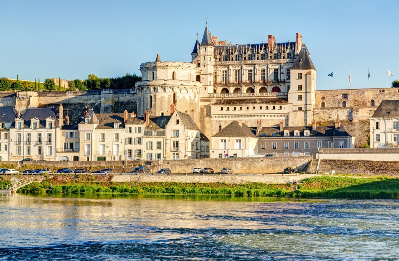 View of Chateau d'Amboise from the Loire River in summer