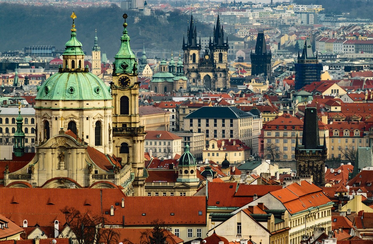 Prague panoramic view Panoramic view of Prague's spires and buildings