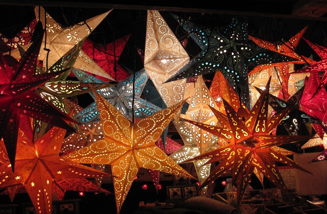 Christmas lanterns sold at a market in Amiens