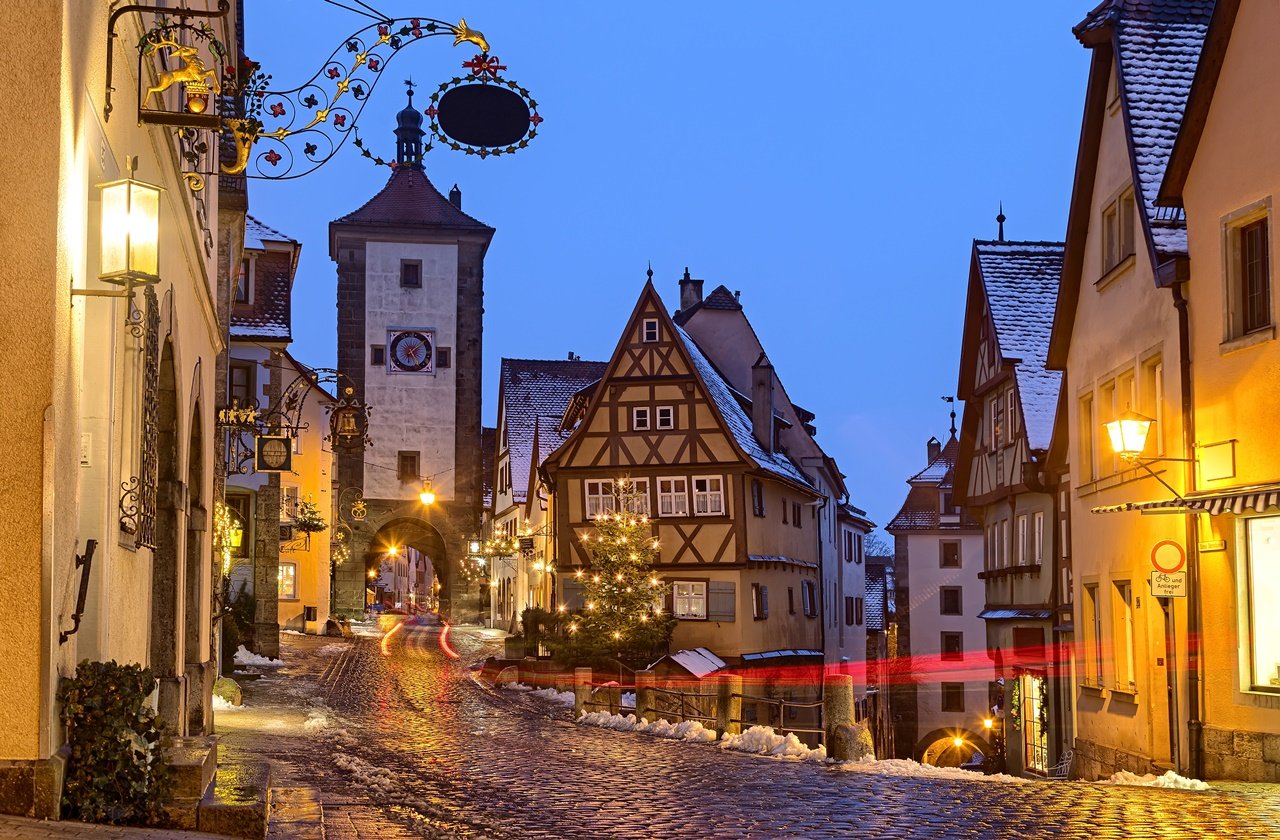 Medieval streets of Rothenburg ob der tauber on Christmas
