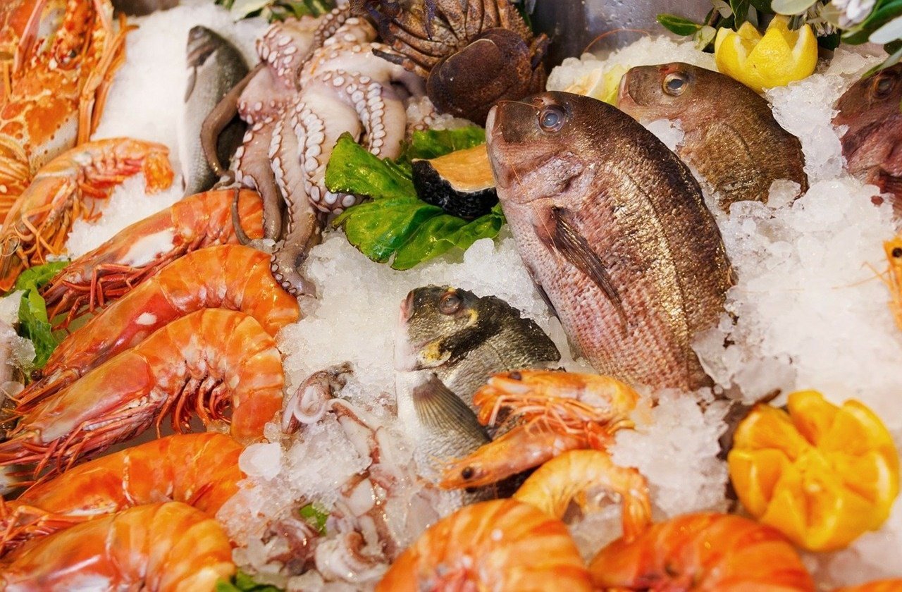 Fresh seafood sold at a market