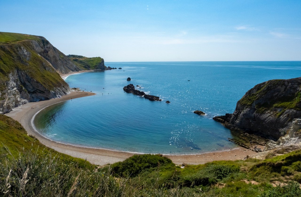 View of Lulworth Cove's famous coastline