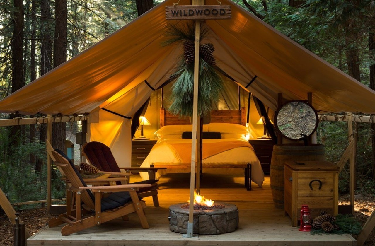 View outside a Ventana Big Sur glamping tent