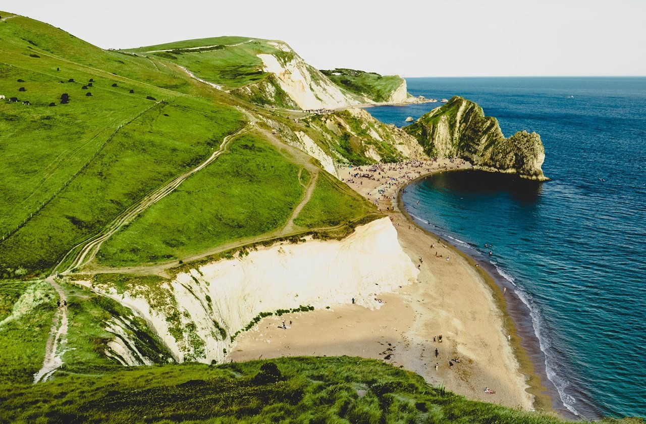 View of the limestone cliffs along Jurassic Coast