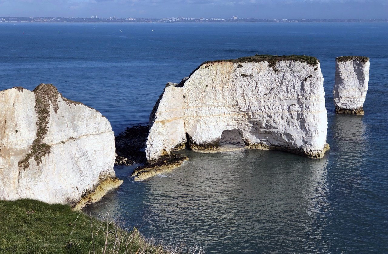 View of Old Harry Rocks from the clifftops