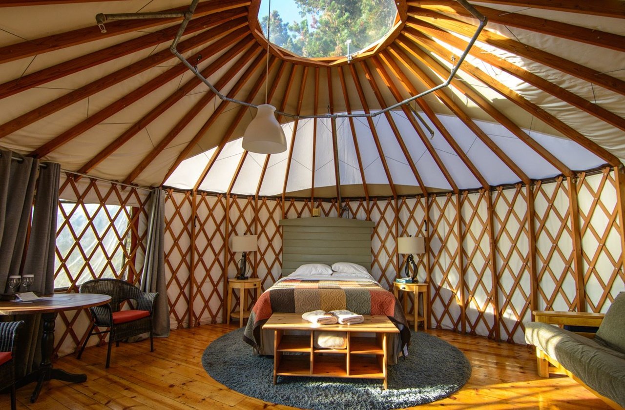 Inside the glamping tent at Treebones Resort