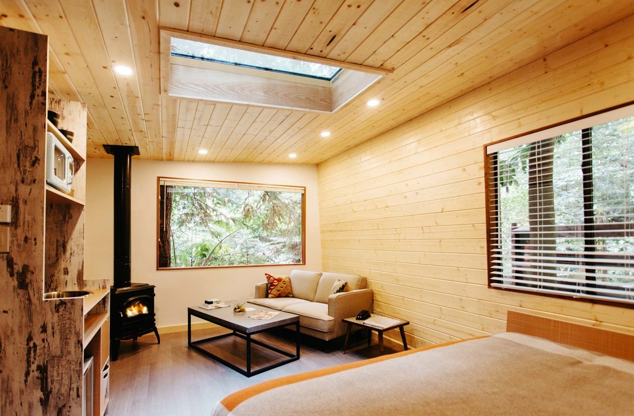 View inside the Glen Oaks glamping accommodation