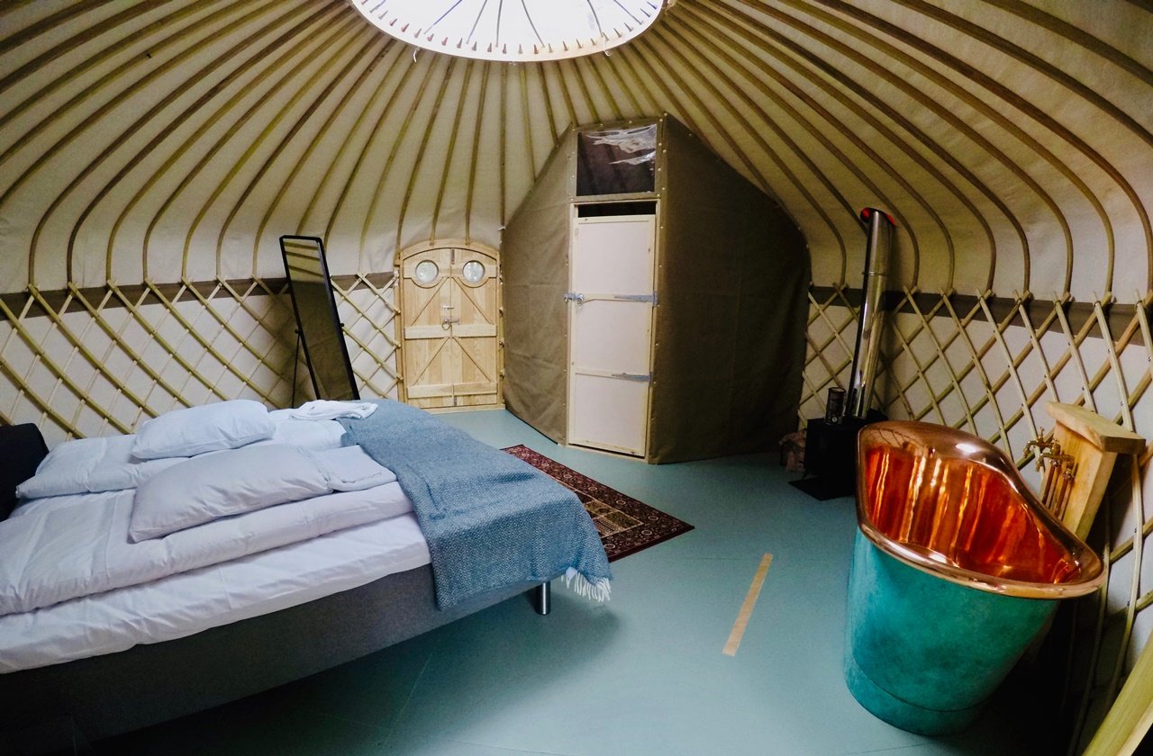 Inside a glamping tent