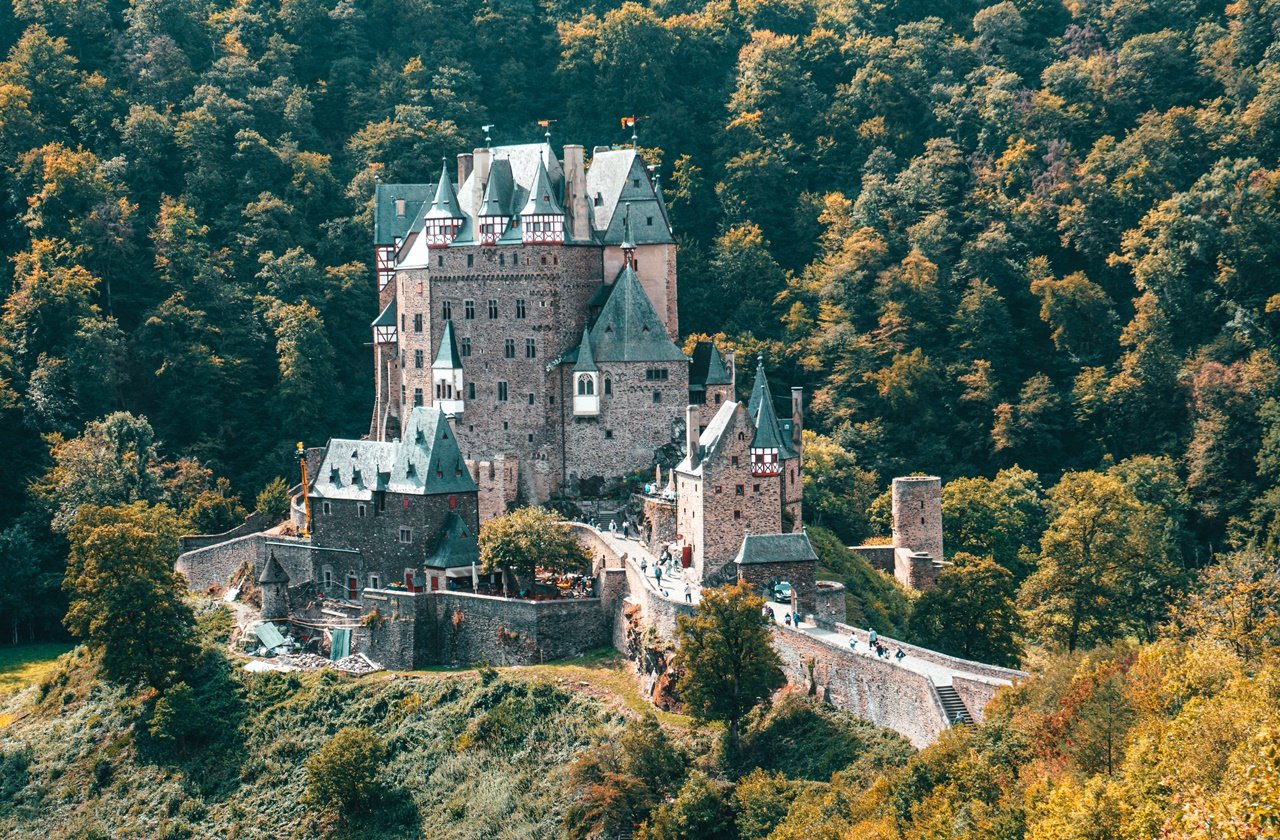 Aerial view of Eltz Castle