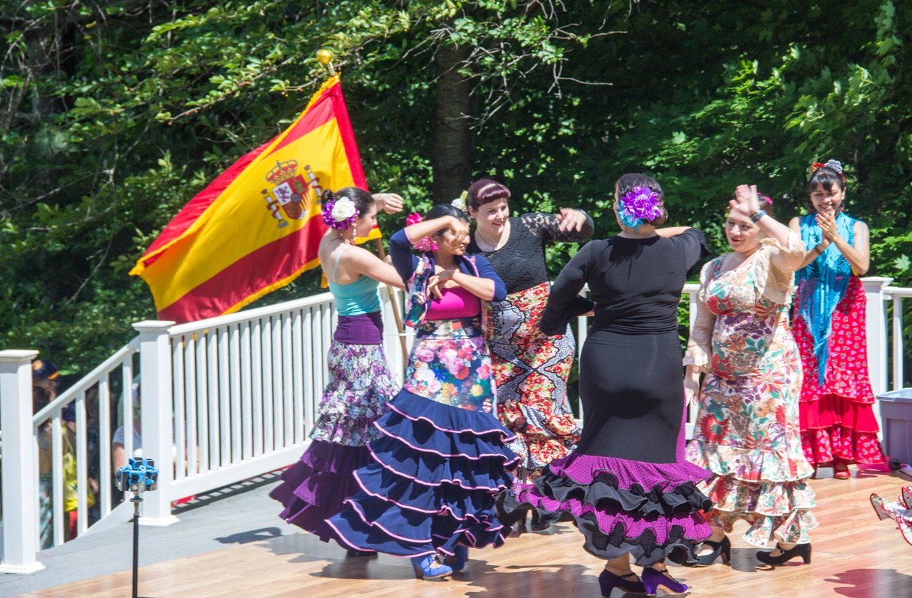 Feria de Sevilla Group of women wearing flamenco clothes