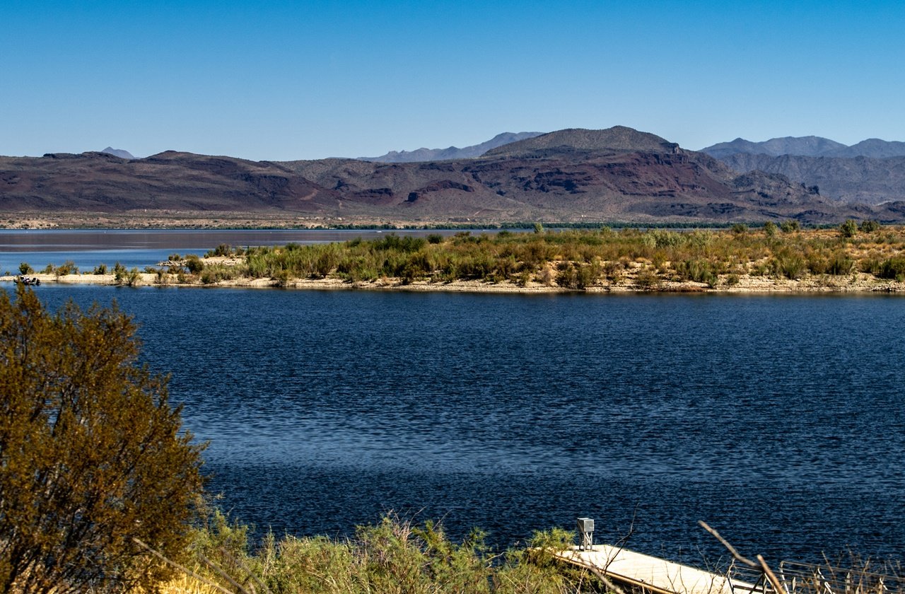 View of the mountains and flora at Alamo Lake State Park