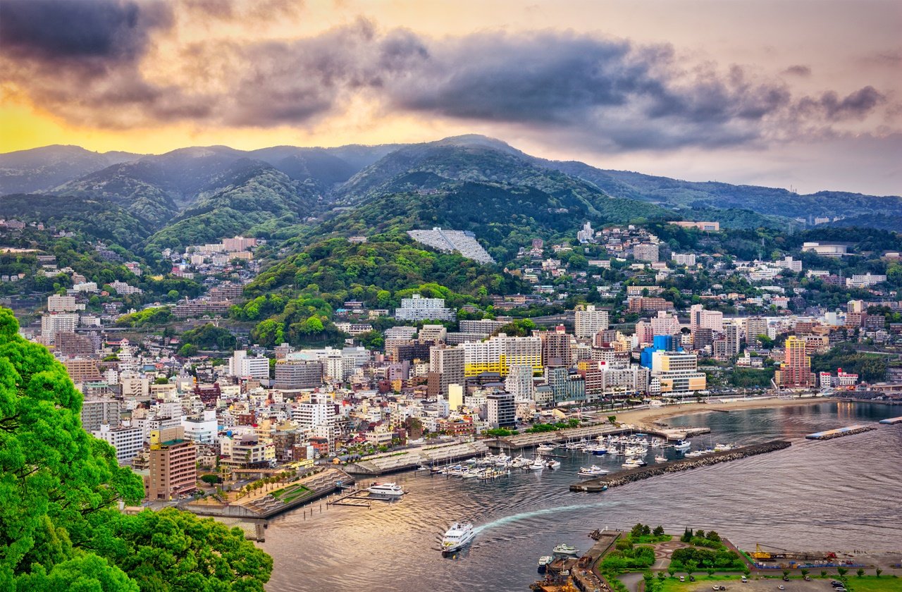 Sunset view of Atami's skyline