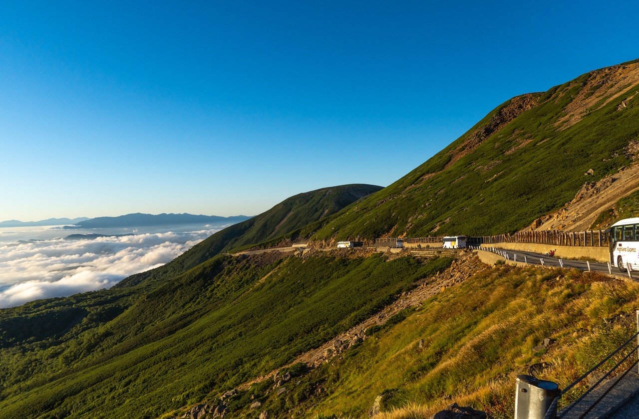 Concrete trails along the mountainside of Mount Norikura