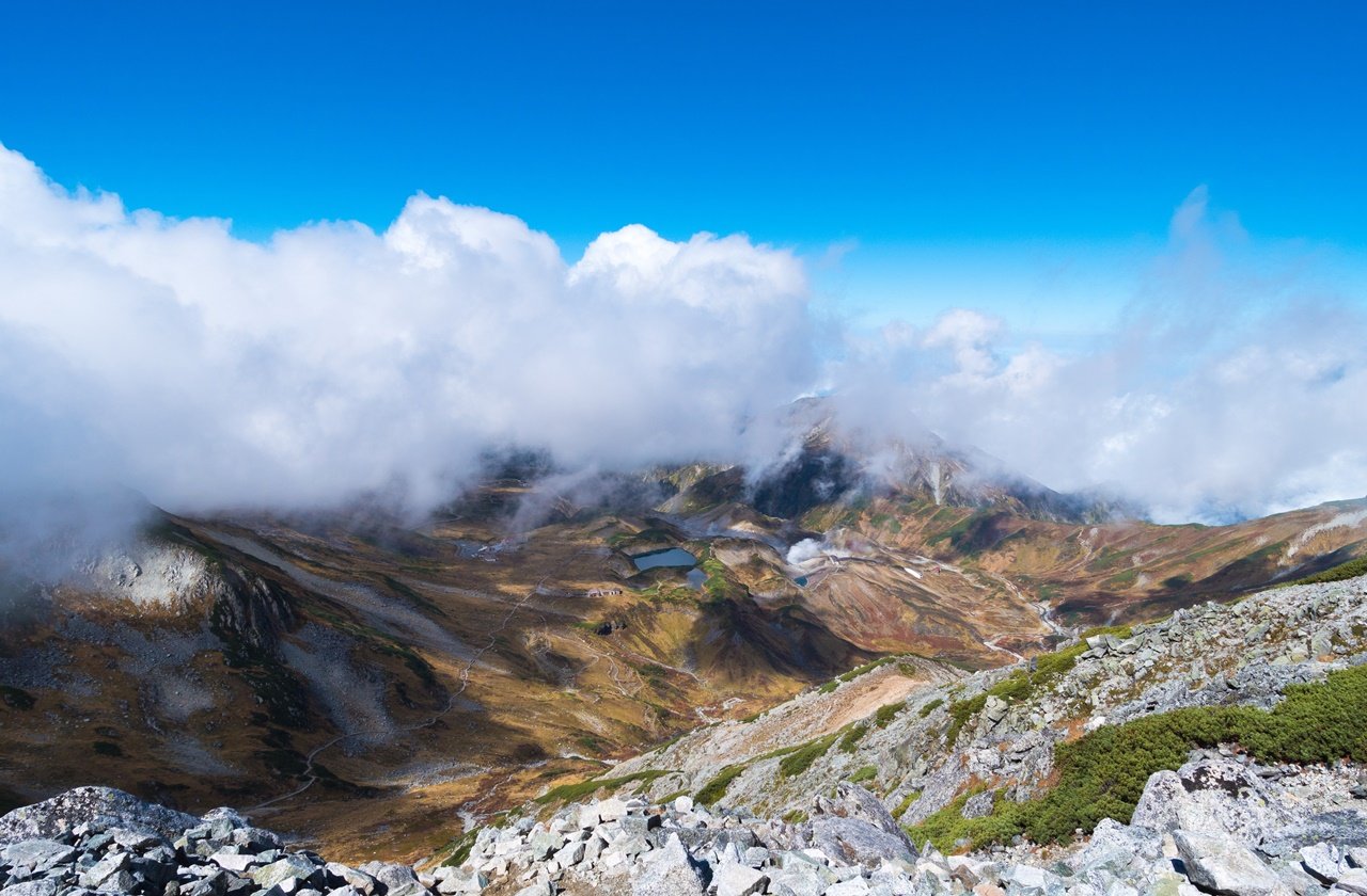 Rocky terrain along Mount Tate in Japan