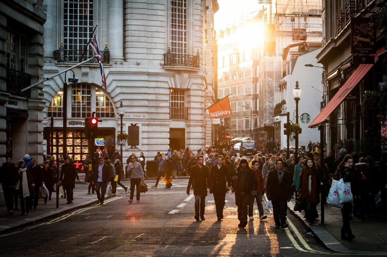 Busy shoppers at a street in England