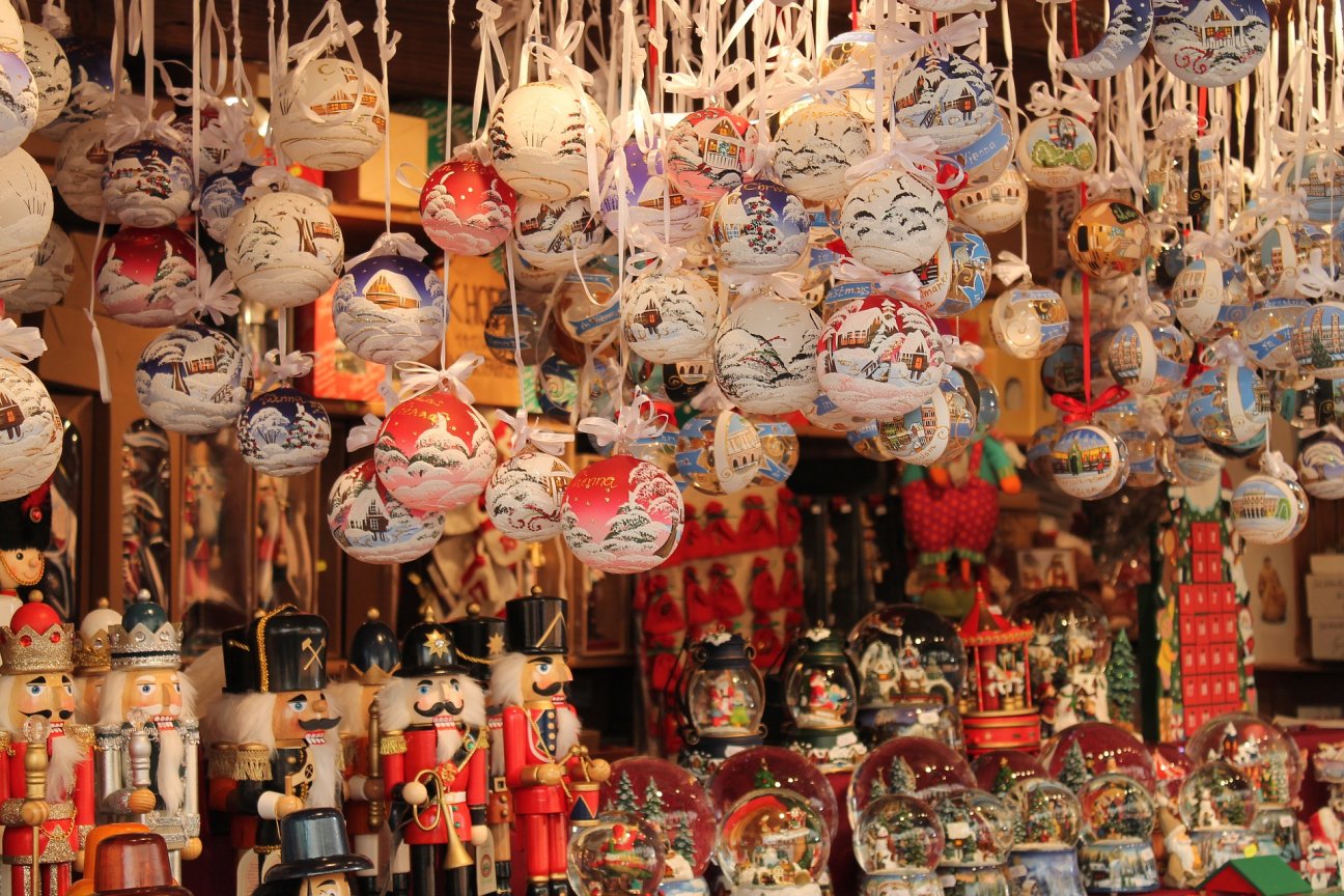 Various Christmas trinkets sold at a Christmas market in Vienna