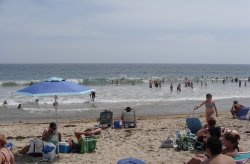 Crowds of people at Misquamicut State Beach