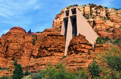 Chapel of the Holy Cross perched on top of the canyons