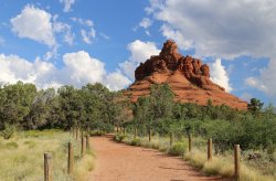 View of Bell Rock from a flat trail