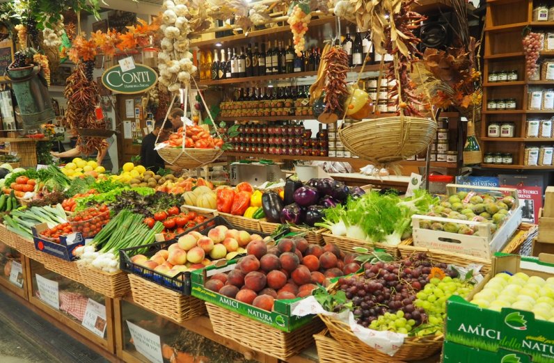 Fresh fruit and vegetable stalls at Mercato Centrale