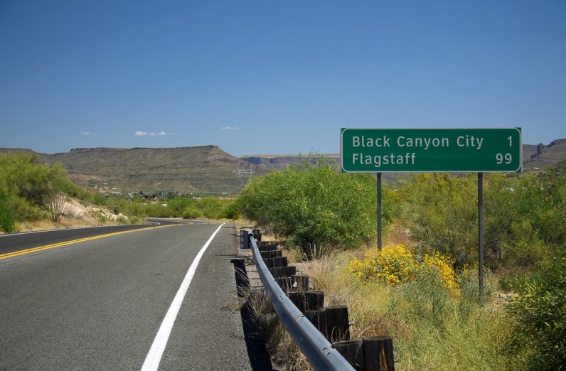 Highway sign on the way to black canyon city