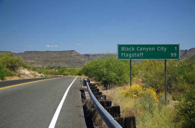 Black Canyon City Highway sign on the way to black canyon city