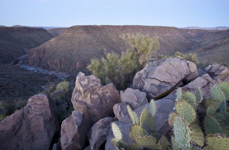 Rock formations and desert cacti at Agua Fria National Monument