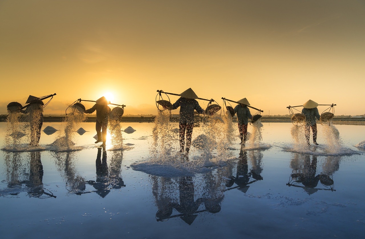 Salt farmers in Vietnam