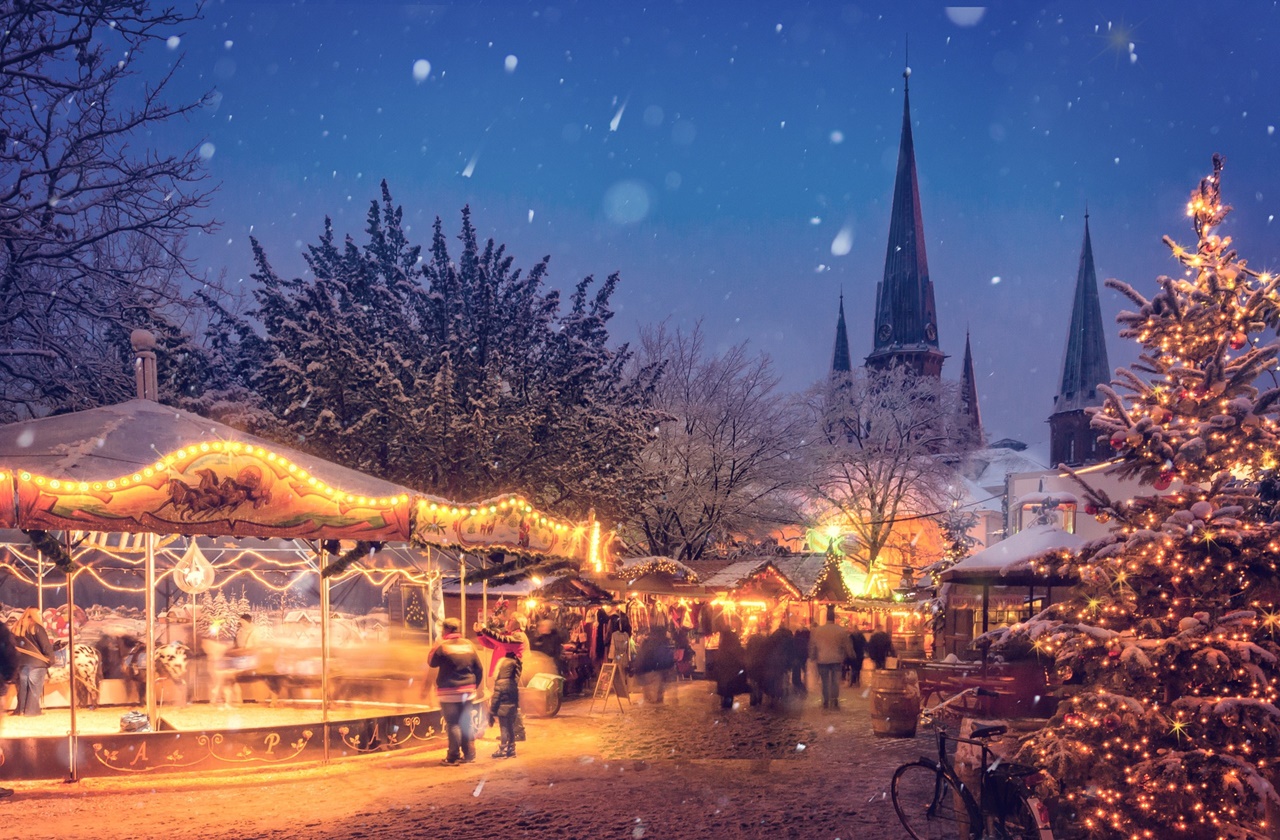 Carousel on a christmas market in europe